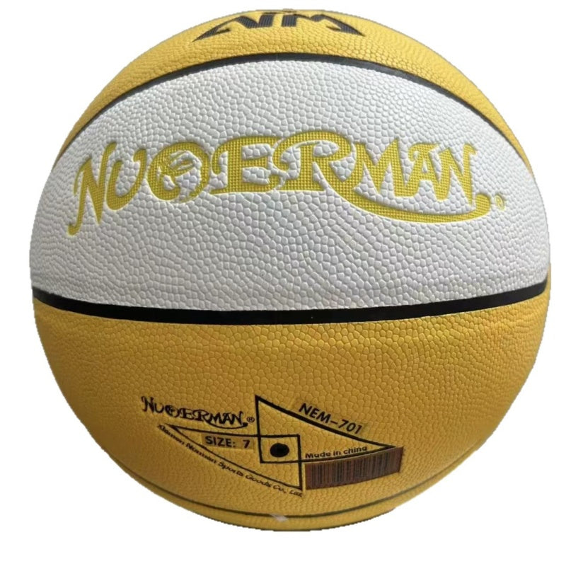 Size 7 Basketball, Genuine Leather, Yellow-Purple-White Color
