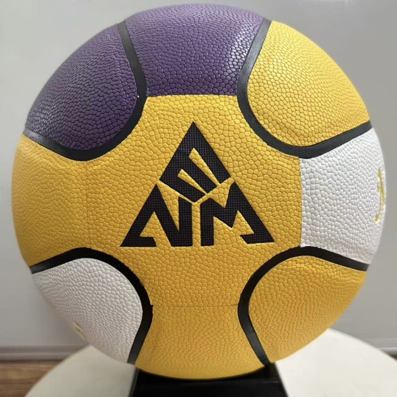Size 7 Basketball, Genuine Leather, Yellow-Purple-White Color