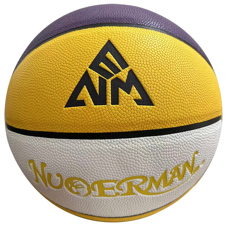 Size 7 Basketball, Genuine Leather, Yellow-Purple-White Color