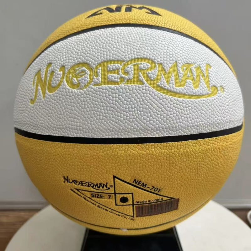 Size 7 Basketball, Genuine Leather, Yellow-Purple-White Color