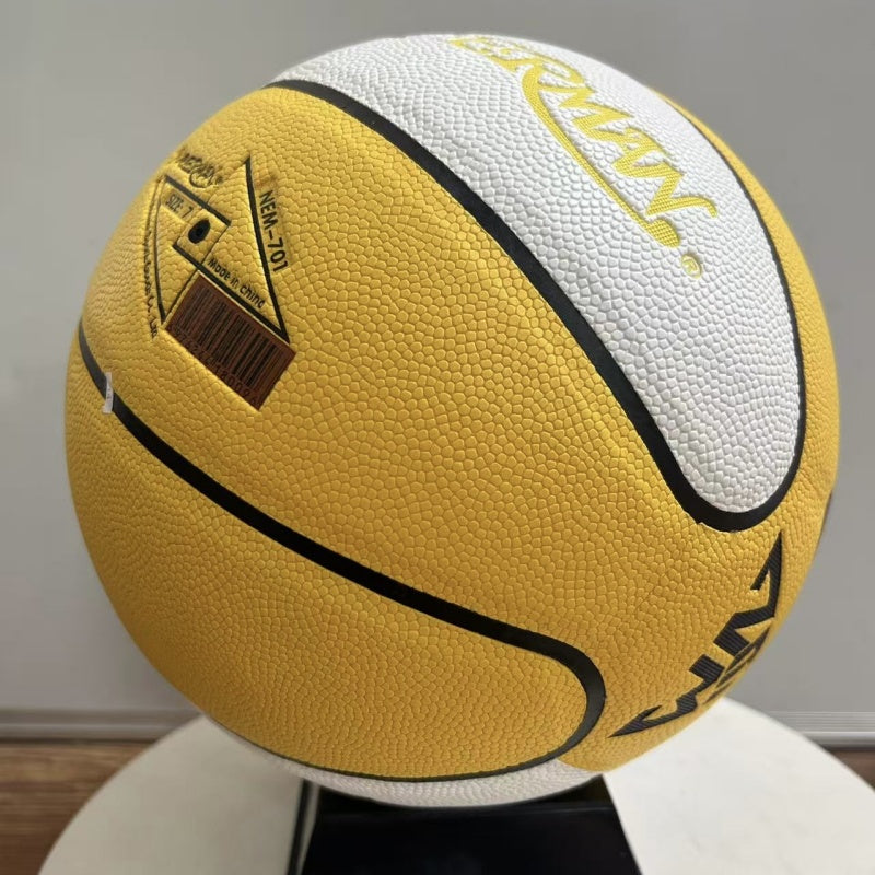 Size 7 Basketball, Genuine Leather, Yellow-Purple-White Color